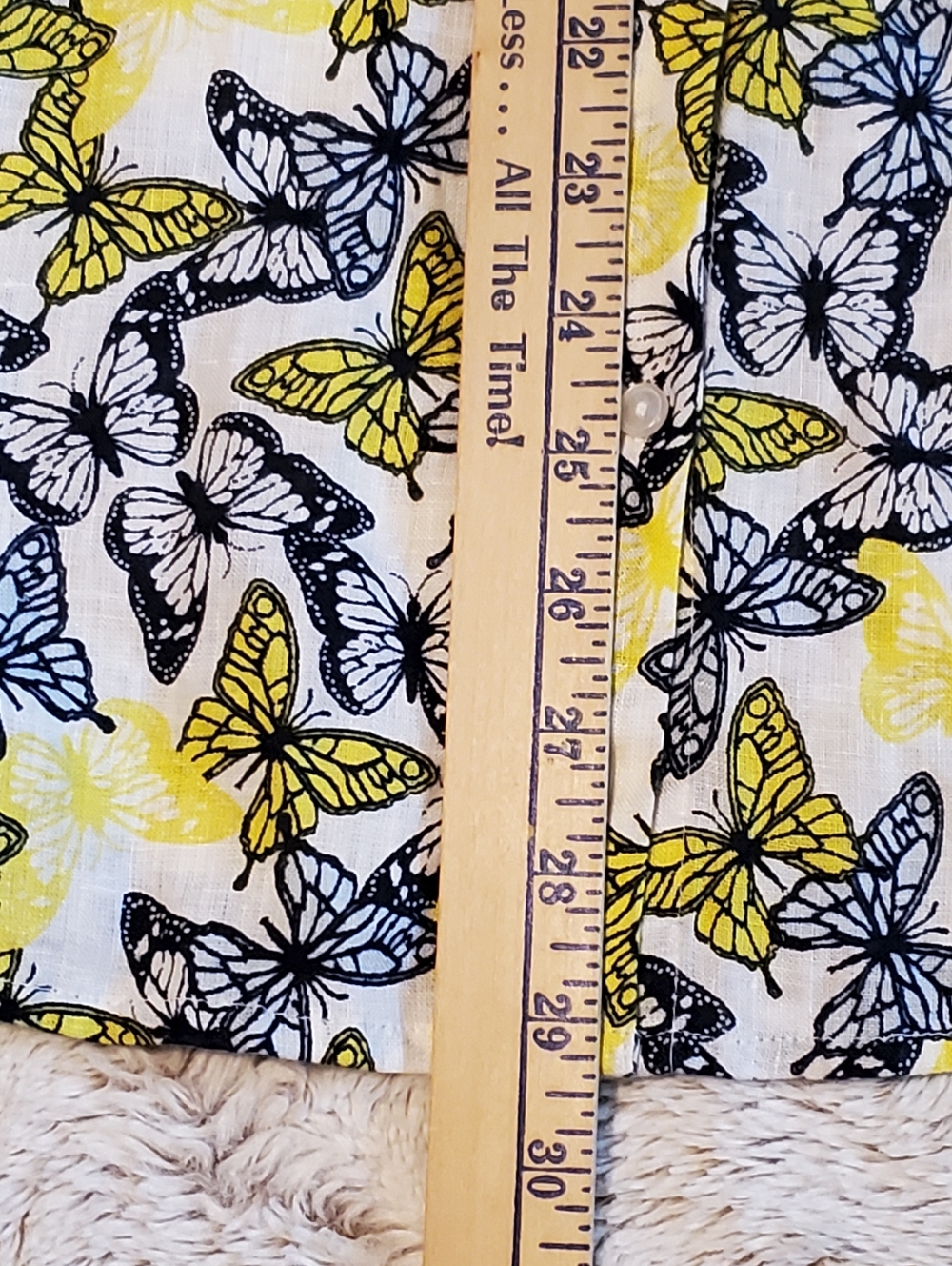 Charter Club Linen Luxury Shirt Large Button Up Blue Yellow Butterflies - Picture 5 of 6